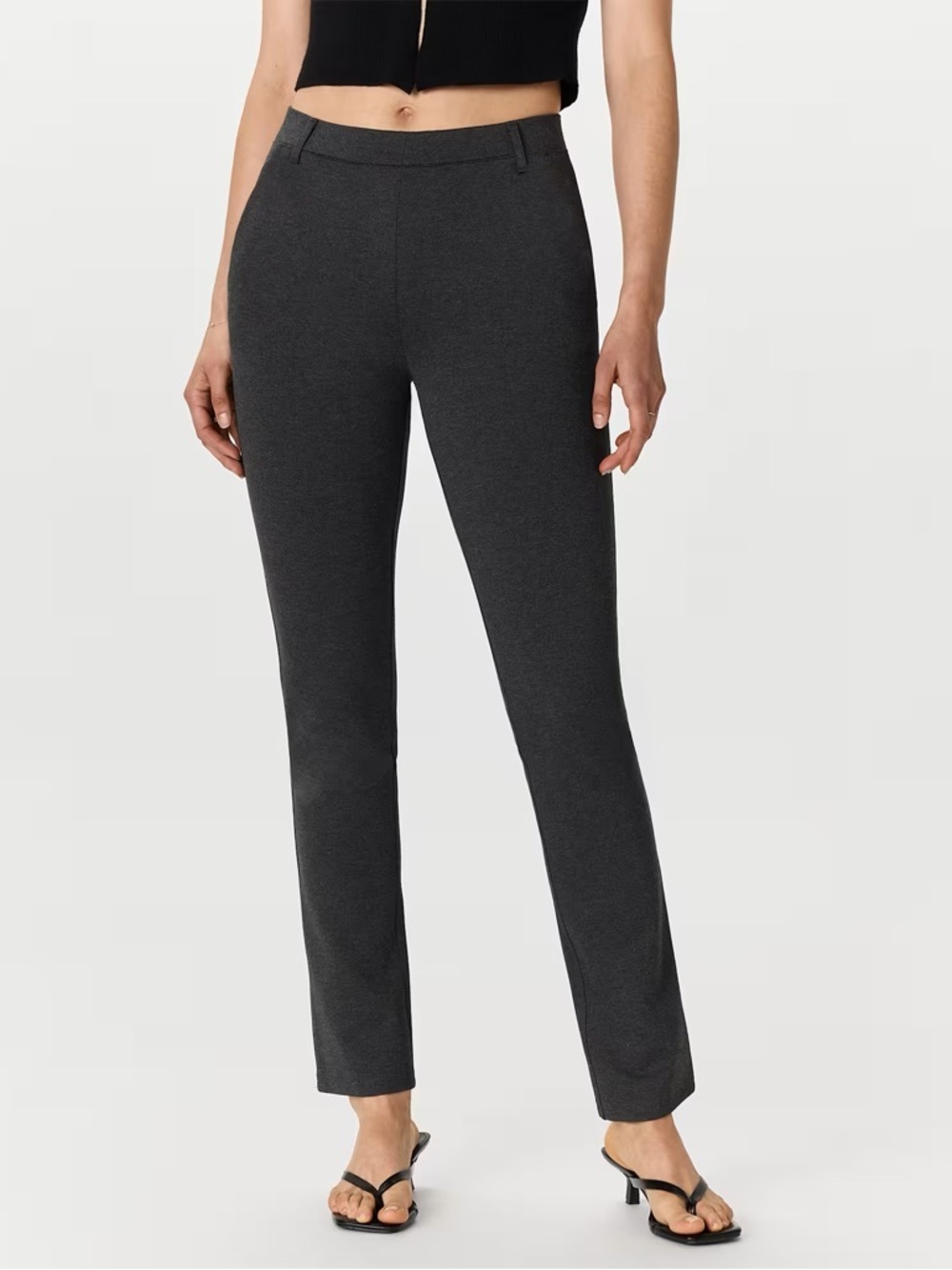 Quince Petite Ultra-Stretch Ponte Straight Leg Pants Gray MP Preppy Quiet Luxury
